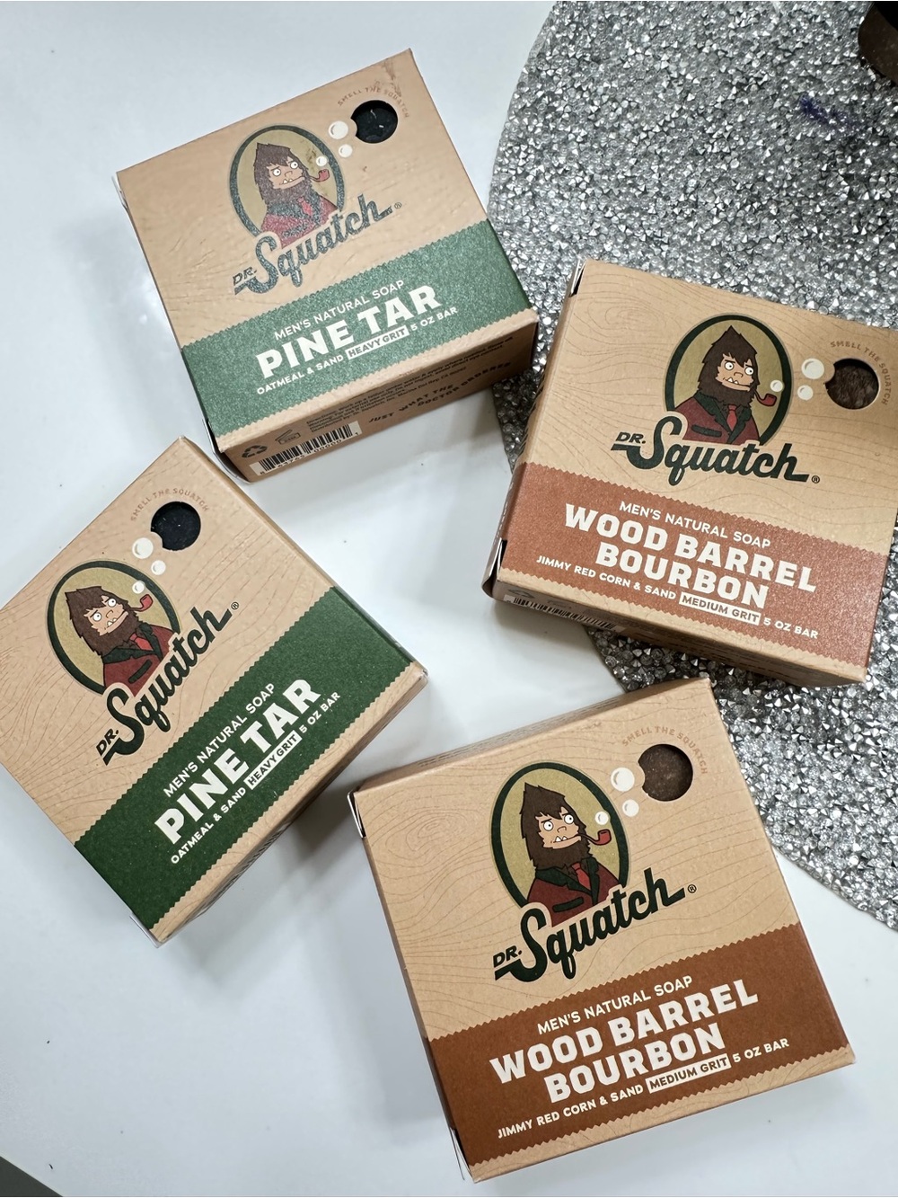 NEW (4) Dr. Squatch Men's Natural Soap - Pine Tar & Wood Barrel Bourbon